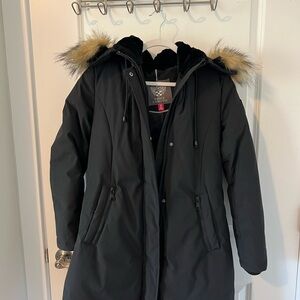 Vince Camuto Black Fur-Trimmed Hooded Parka